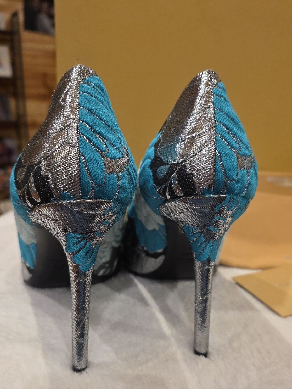 Michael Kors Teal and Silver Crystal-Embellished Pointed Pumps - Picture 7 of 14